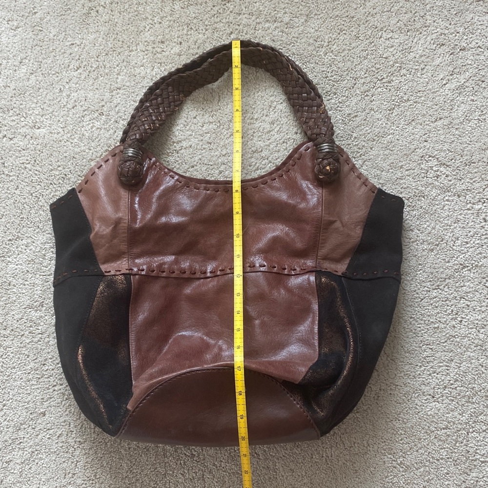 The Sak Two-Tone Brown Leather Shoulder Bag with Braided Handle
